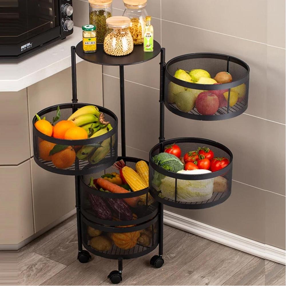 5-Layer Rotatable Fruit Basket – Durable Iron, Space-Saving & Easy Access
