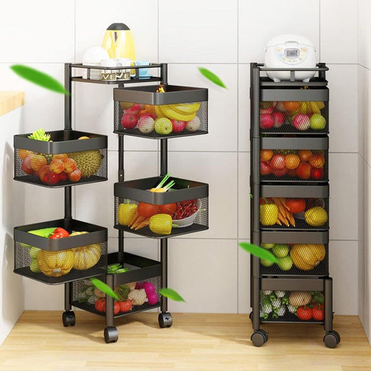 5-Layer Rotatable Fruit Basket – Durable Iron, Space-Saving & Easy Access