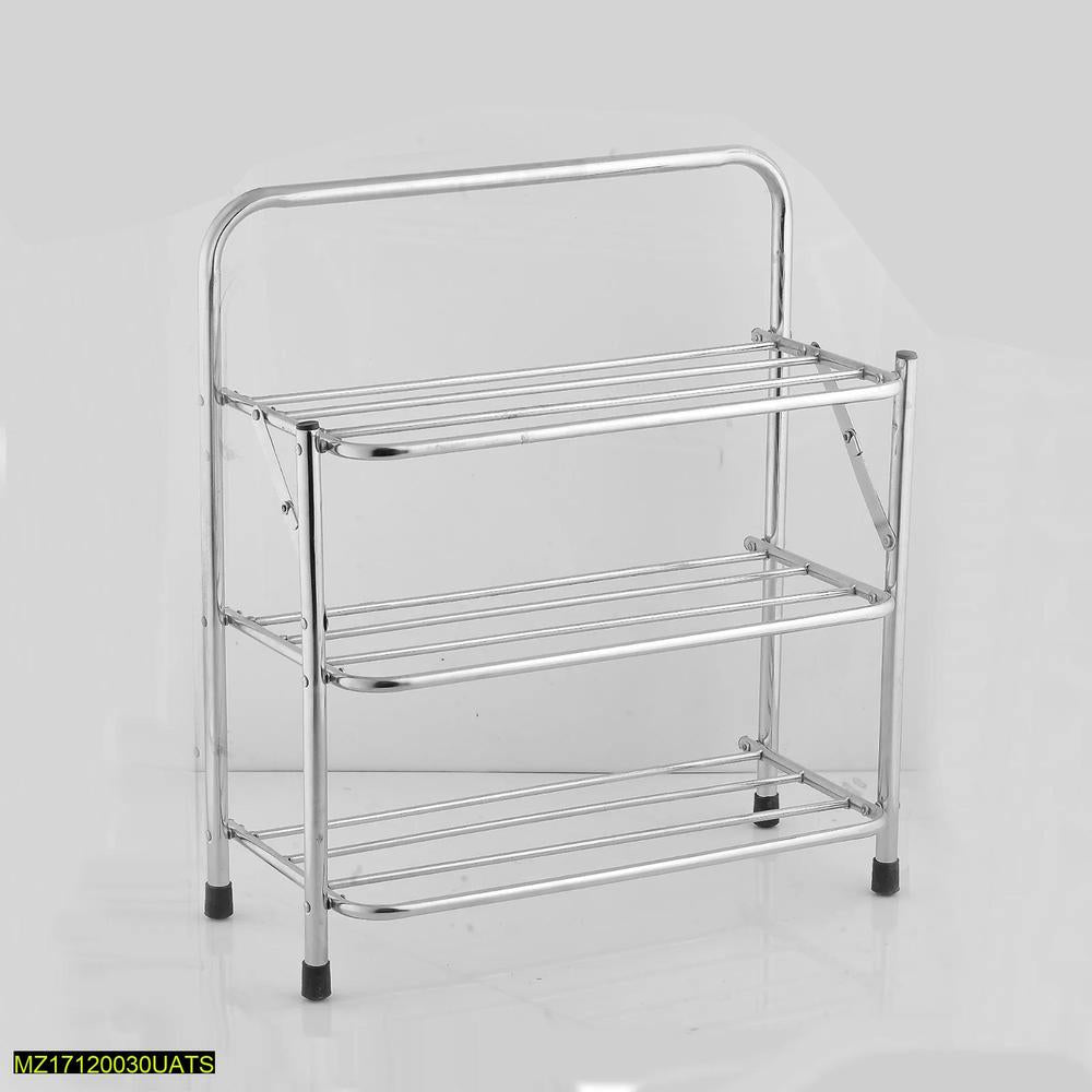 3-Layer Iron Shoe Rack – Holds 6 Pairs, Durable & Sleek Silver Design