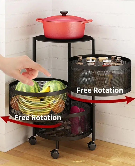 3-Layer Rotatable Fruit Basket – Durable Iron, Space-Saving & Sturdy Design